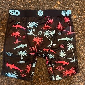 3 pair PSD Black Boxer Briefs with Pink & Aqua Tropical Motif etc. youth sm